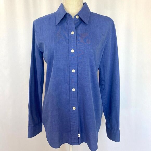 DKNY Jeans Top Women’s 8 Blue 100% Cotton Long sleeves Collared Button Down Pro - Picture 1 of 12